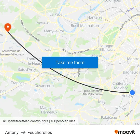 Antony to Feucherolles map