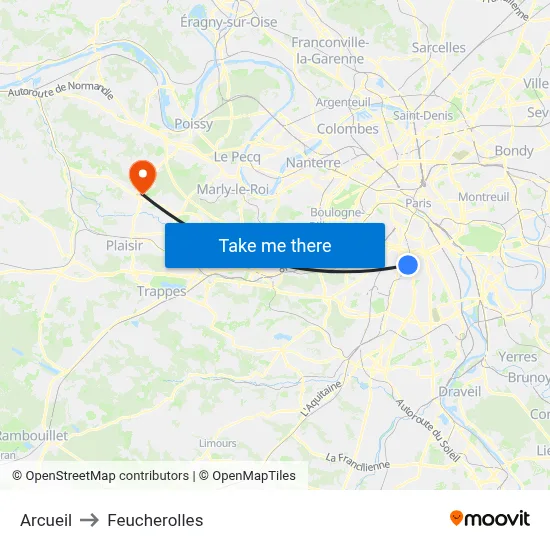 Arcueil to Feucherolles map