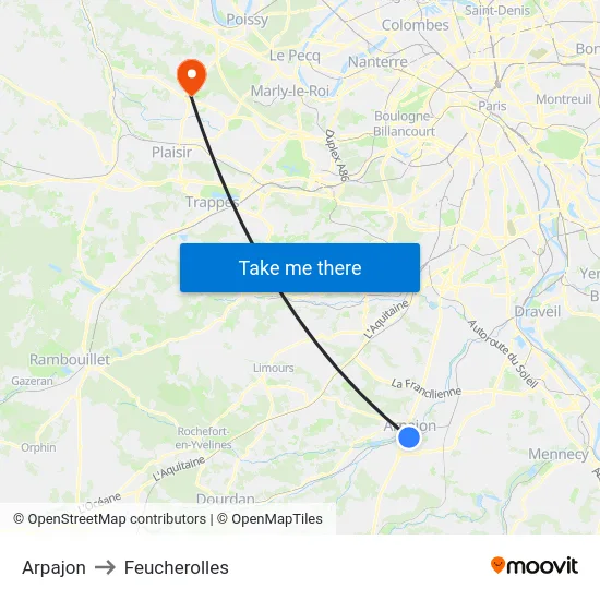 Arpajon to Feucherolles map