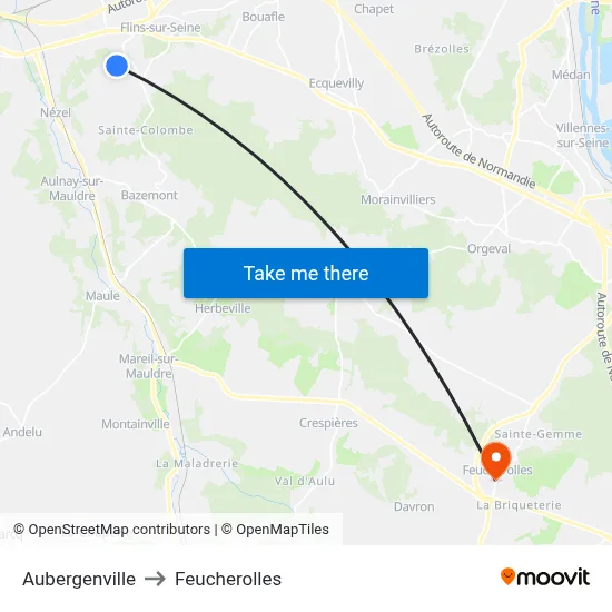 Aubergenville to Feucherolles map