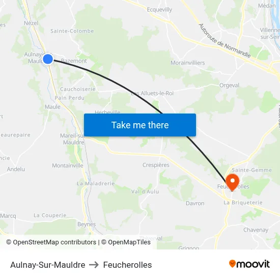 Aulnay-Sur-Mauldre to Feucherolles map