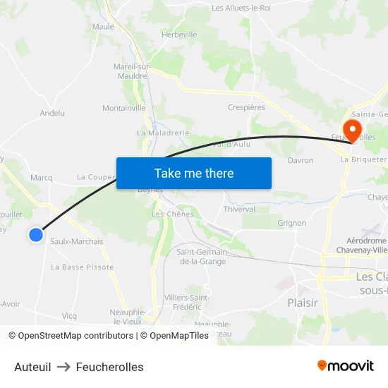Auteuil to Feucherolles map
