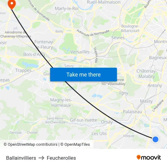 Ballainvilliers to Feucherolles map