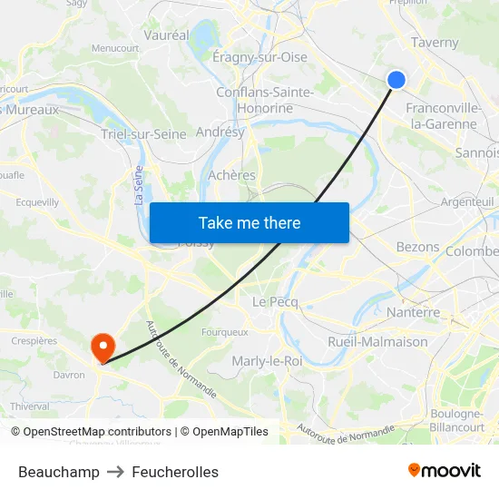 Beauchamp to Feucherolles map
