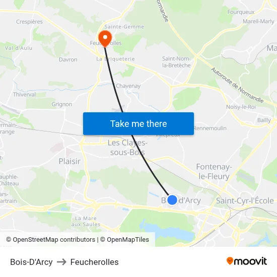 Bois-D'Arcy to Feucherolles map