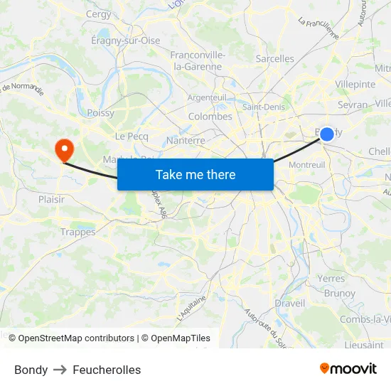 Bondy to Feucherolles map