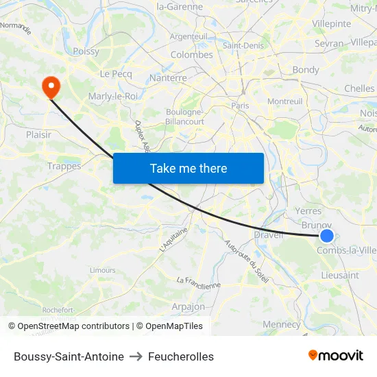 Boussy-Saint-Antoine to Feucherolles map