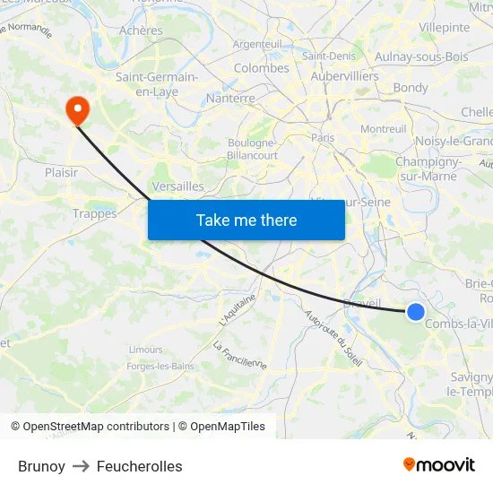 Brunoy to Feucherolles map