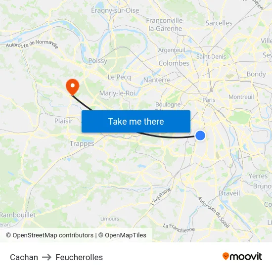 Cachan to Feucherolles map