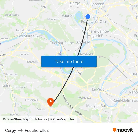 Cergy to Feucherolles map