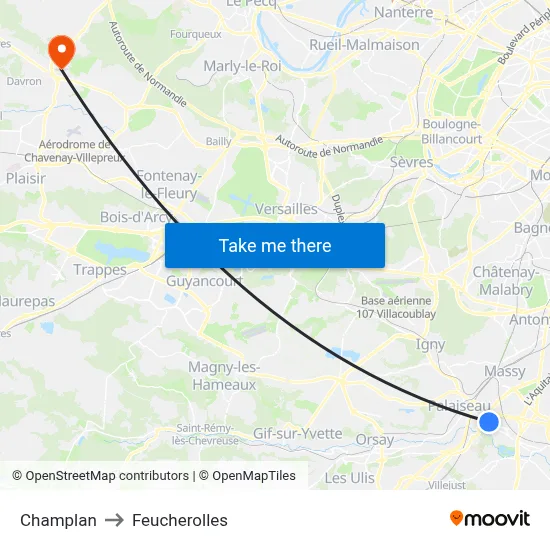 Champlan to Feucherolles map