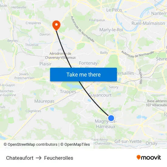 Chateaufort to Feucherolles map