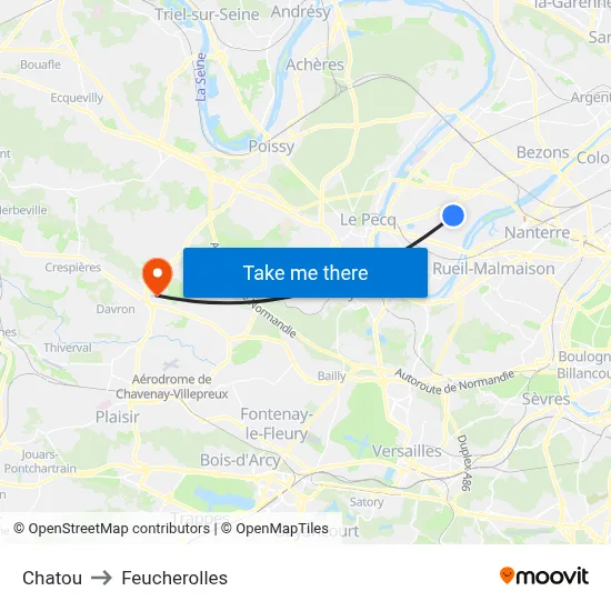 Chatou to Feucherolles map