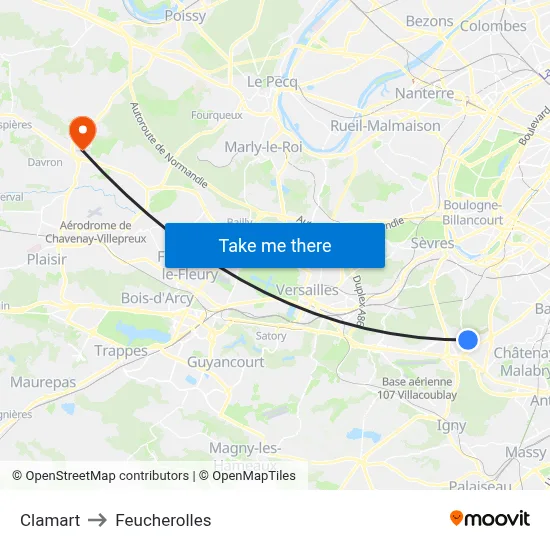 Clamart to Feucherolles map