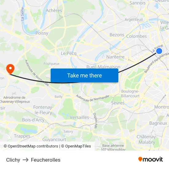 Clichy to Feucherolles map