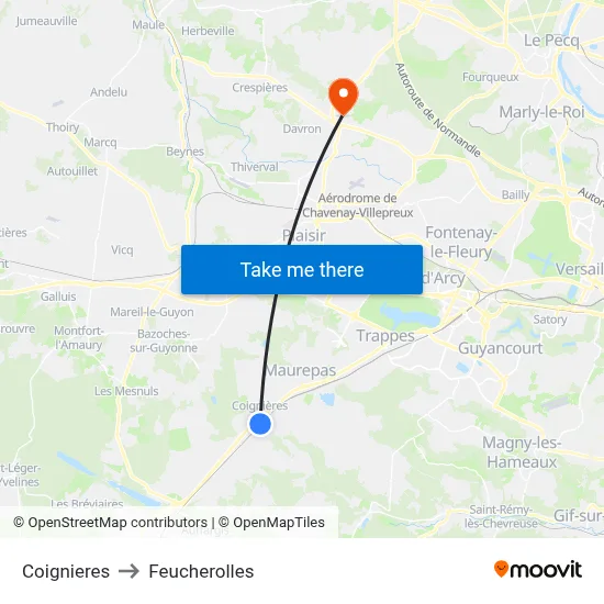 Coignieres to Feucherolles map