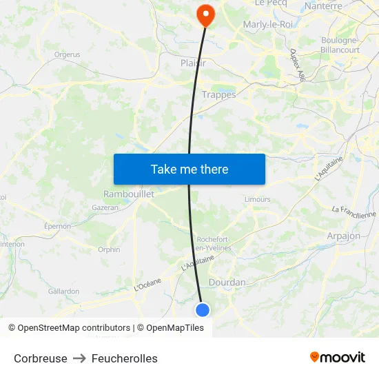 Corbreuse to Feucherolles map