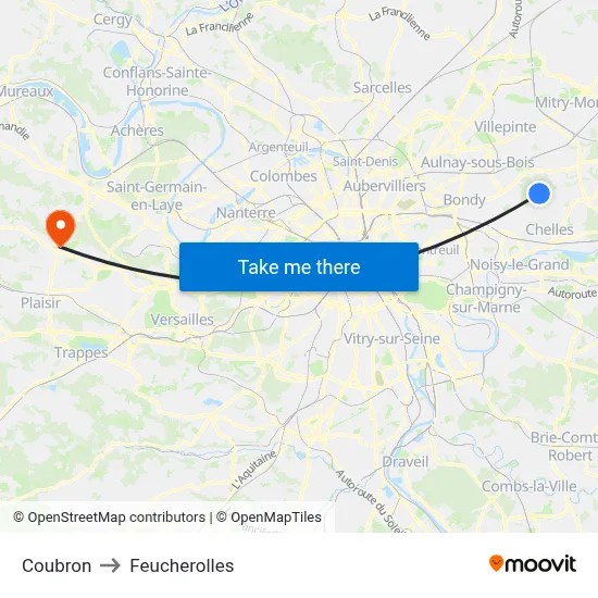 Coubron to Feucherolles map