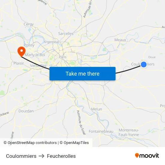 Coulommiers to Feucherolles map