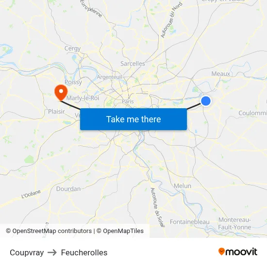 Coupvray to Feucherolles map