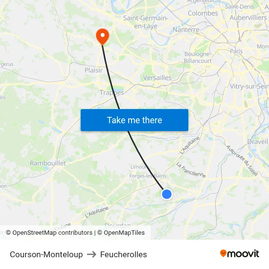 Courson-Monteloup to Feucherolles map