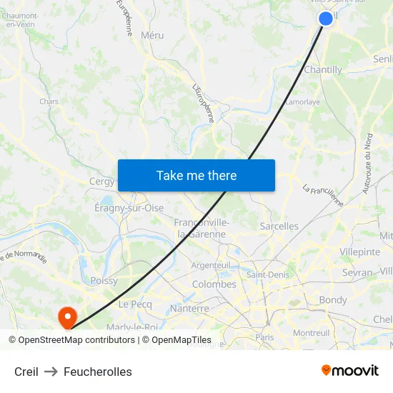 Creil to Feucherolles map