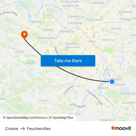 Crosne to Feucherolles map