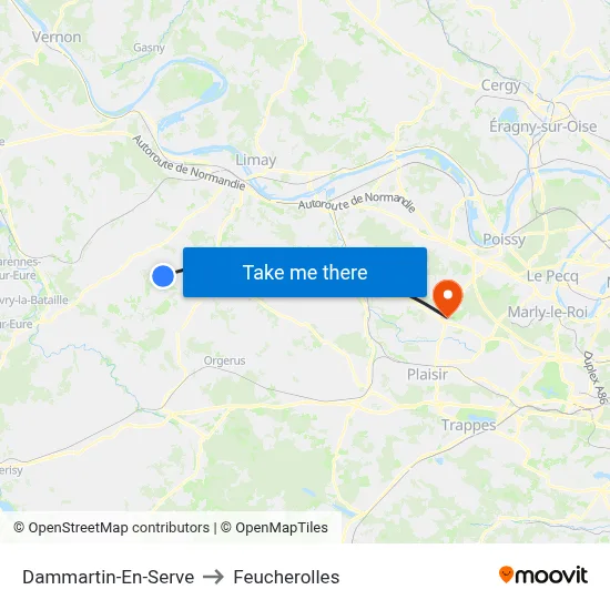 Dammartin-En-Serve to Feucherolles map