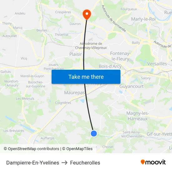 Dampierre-En-Yvelines to Feucherolles map