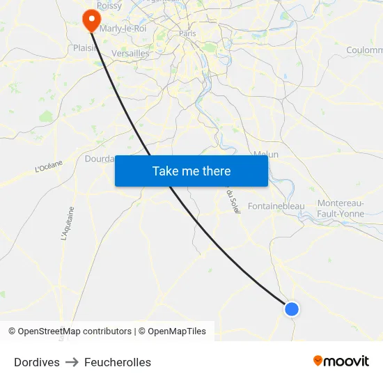Dordives to Feucherolles map