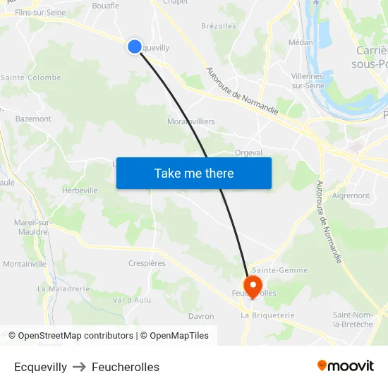 Ecquevilly to Feucherolles map
