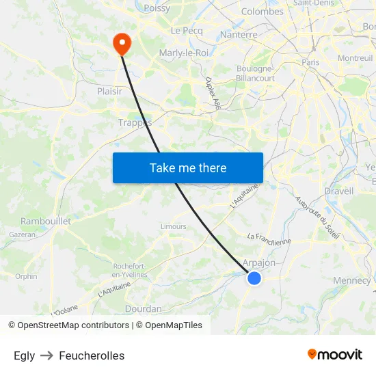 Egly to Feucherolles map