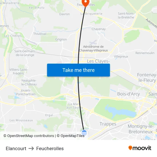 Elancourt to Feucherolles map