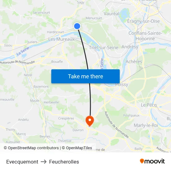 Evecquemont to Feucherolles map