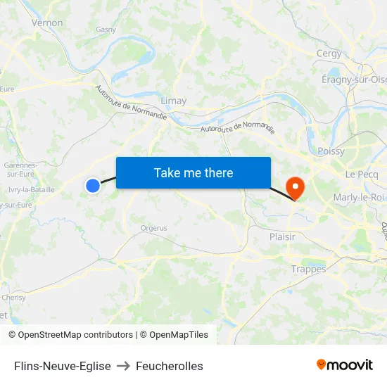 Flins-Neuve-Eglise to Feucherolles map