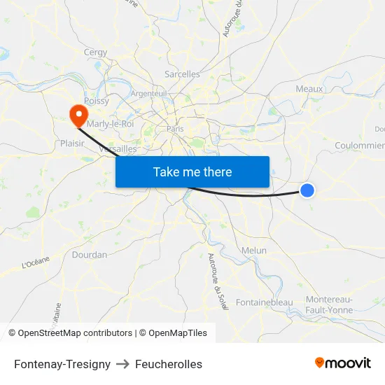 Fontenay-Tresigny to Feucherolles map