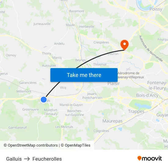 Galluis to Feucherolles map
