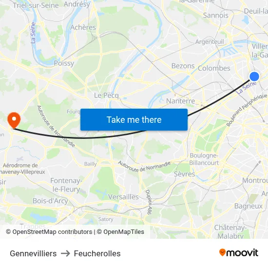 Gennevilliers to Feucherolles map