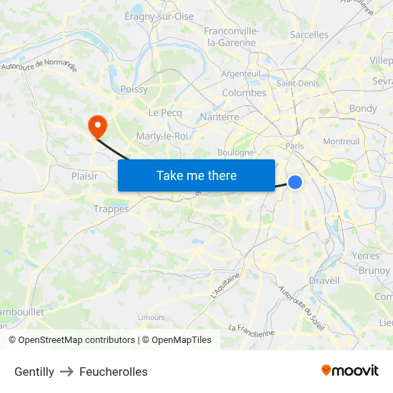 Gentilly to Feucherolles map