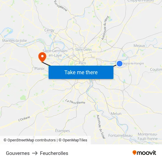 Gouvernes to Feucherolles map