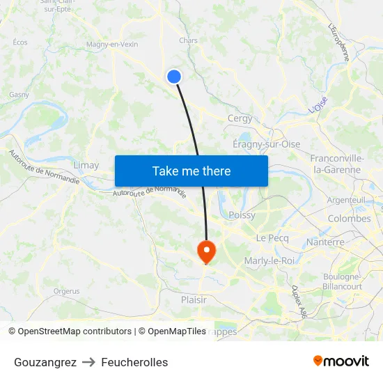 Gouzangrez to Feucherolles map