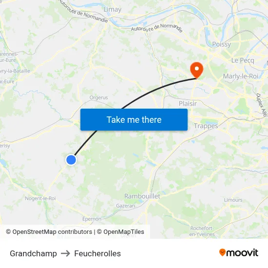 Grandchamp to Feucherolles map