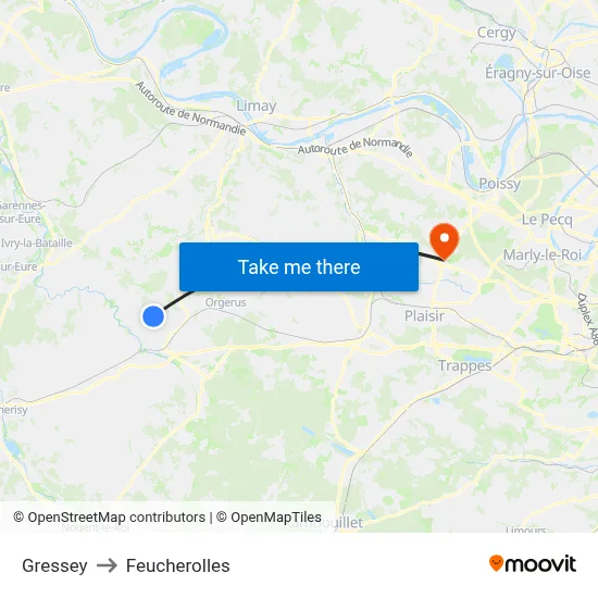 Gressey to Feucherolles map