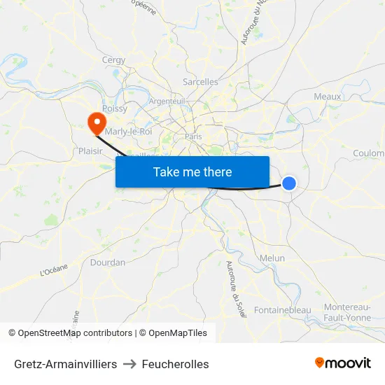 Gretz-Armainvilliers to Feucherolles map