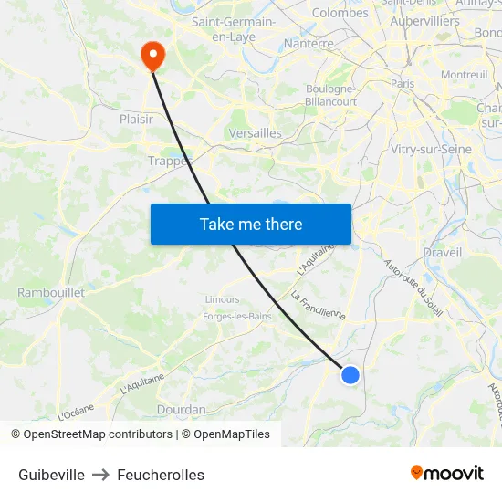 Guibeville to Feucherolles map
