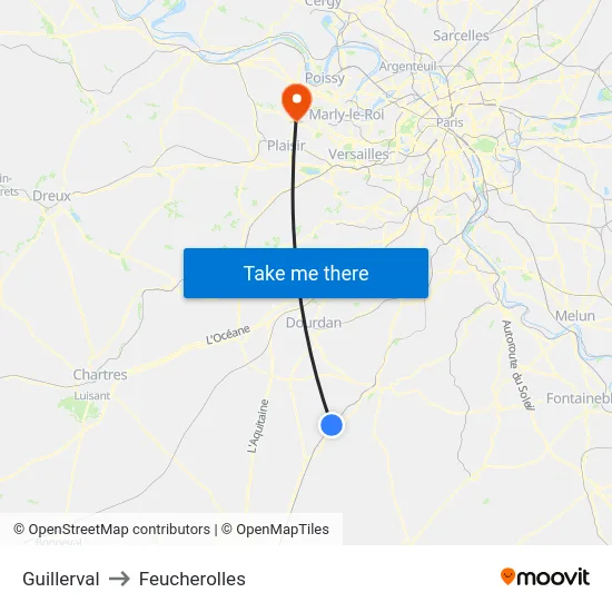 Guillerval to Feucherolles map