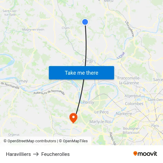 Haravilliers to Feucherolles map