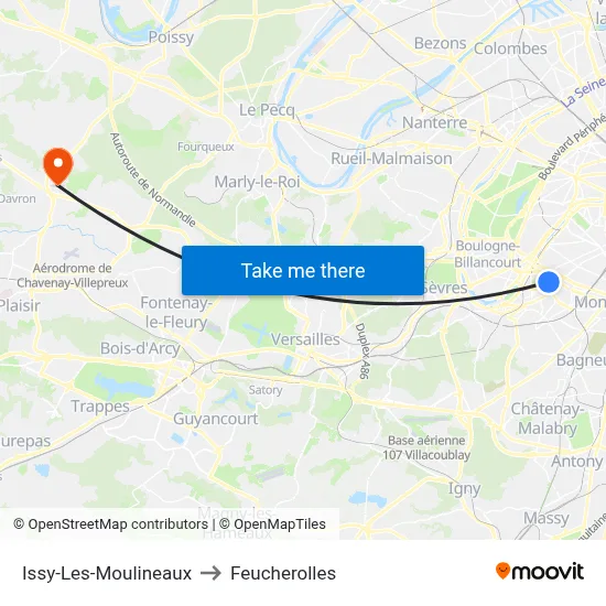 Issy-Les-Moulineaux to Feucherolles map