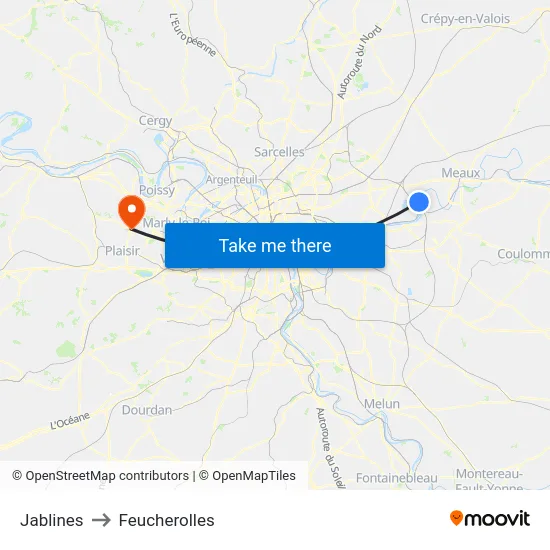 Jablines to Feucherolles map
