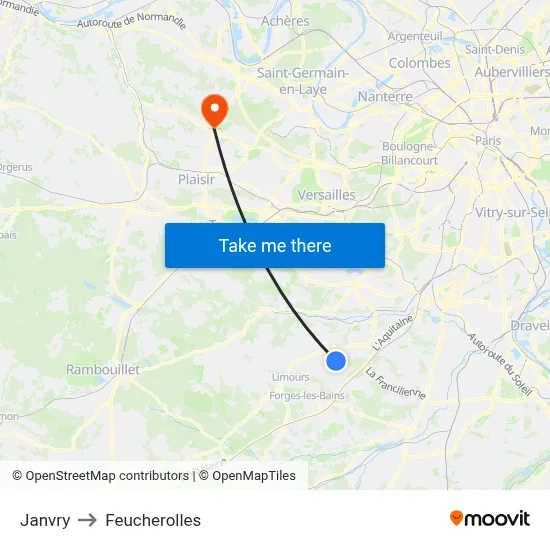 Janvry to Feucherolles map